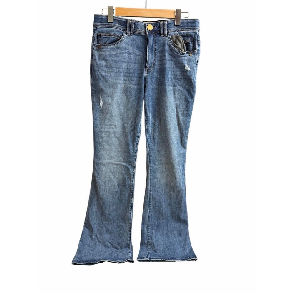 Democracy Ab Technology Size 12 Bootcut Jeans Distressed Stretch Denim Chic